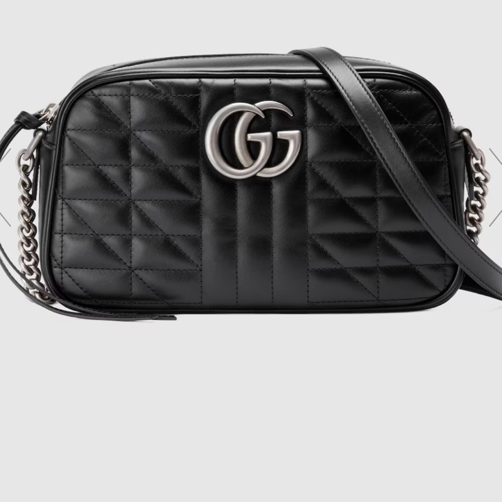 Authentic GG Marmont small bag in black with silver hardware